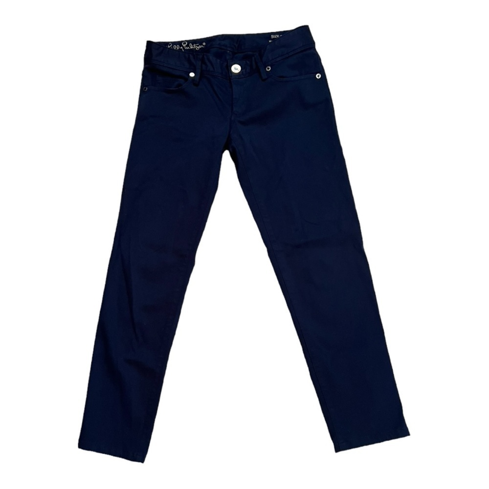 Lilly Pulitzer Worth Skinny Pants Sateen Jeans Stretch Midnight Navy Size 0